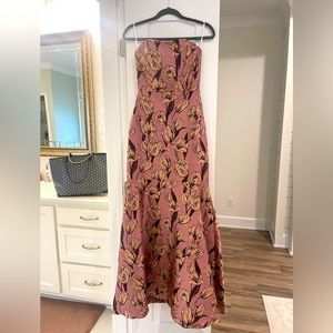 Gowning Around Mauve Floral Jacquard Strapless Maxi Dress